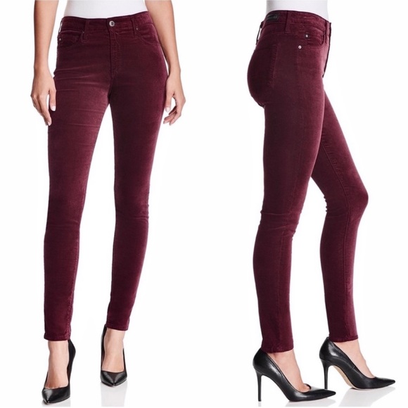 AG The Farrah High Rise Skinny Velvet Pants in Carmine. Size 26 - Picture 1 of 8